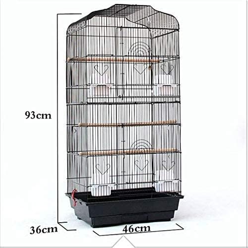 37" Rooftop Metal Large Bird Parrot Cage Carrier For Canary Budgie Cockatiel In Black & White (Black)