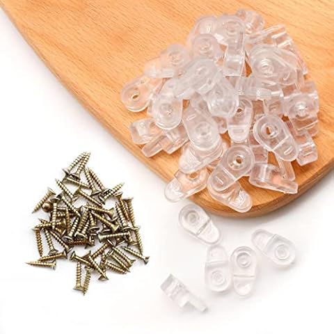 DEANKEJI 50 Pcs Glass Retainer Clip and 50 Pcs Screws, Glass Shelf Bracket Holder, Cabinet Glass Clips are Suitable for Fixing 1-4mm Thick Glass, Cabinet Doors and Mirrors Cover