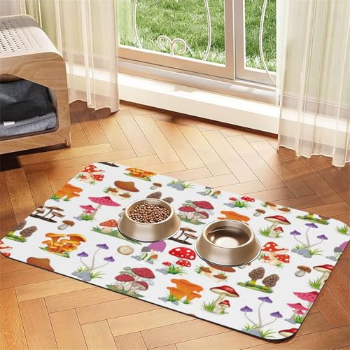 Mushroom Absorbent Dog Mats for Food and Water Waterproof Pet Bowl Liner Anti-Slip Dog Feeding Mats Quick Dry Pet Placemat to Protect Floors