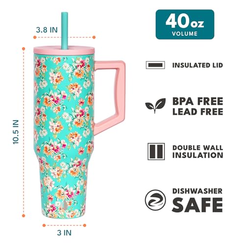 Image of Elemental Spill Proof 40oz Insulated Tumbler with Handle & Straw Travel Mug | Stainless Steel Commuter Travel Coffee Mug for Cold Beverages, Includes 2 Straws & a Spill Proof Lid for Everyday Use