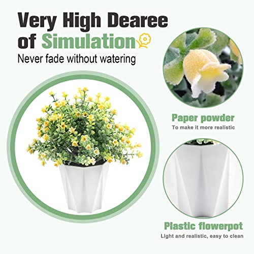 Hncsdd Fake Potted Flowers, Fake Flowers In White Plastic Pot, Fake Potted Plants For Indoor Or Outdoor Decoration, Set Of 3 #TOP2