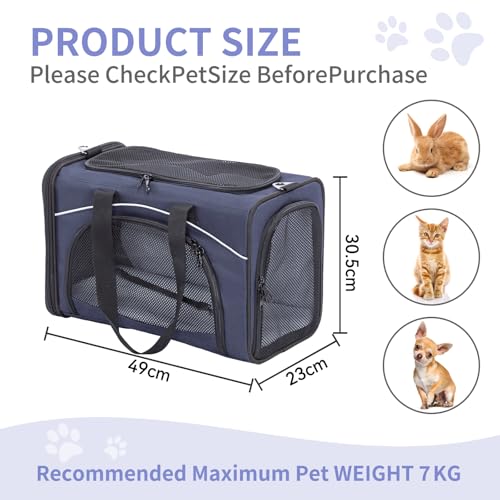 Petsfit Transporttasche Katze & Hundetasche Flugzeug | Flugtasche für Hunde & Transportbox Katze | Flugtaugliche Haustiertasche | Sicherer Transport in Auto, Flugzeug und Bahn, M/Blau