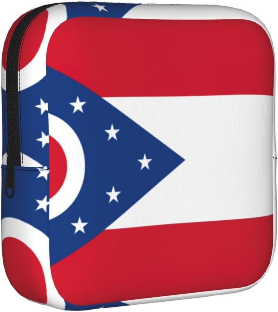 Ohio State Flag Print Women Period Bag Sanitary Pouch Portable Pad Pouch Tampon Holder Small Zipper Pouch Storage Bag