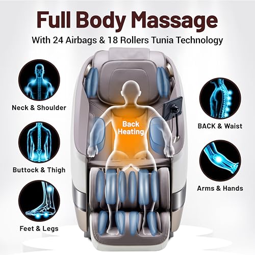 Image of ZEITAKU ANSHIN Massage Chair Recliner: Full Body Massage, 18 Rollers Tuina Tech, 16 Auto Progs, Zero Gravity, Back Heat, Foot Massage, BT Speaker, LCD Display, Voice Control