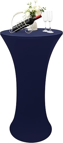 Nacuci Mantel redondo ajustable de elastano azul marino para mesa de cóctel, de 24 x 43 pulgadas, para fiesta, pub, banquete, bistró