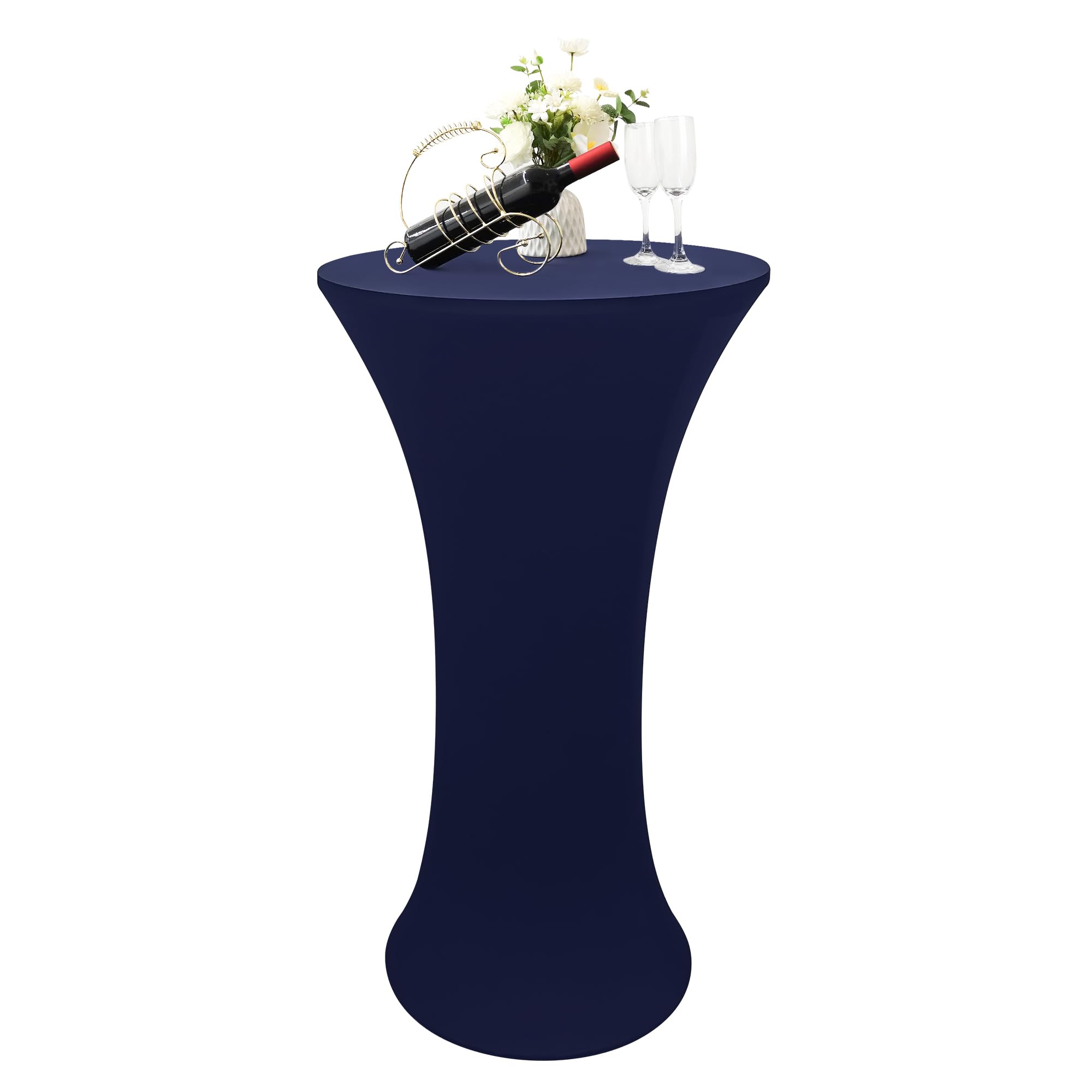 Nacuci 24x43 Inch Round Fitted Cocktail Table Cover Navy Spandex Cocktail Table Cloth Highboy Fitted Tablecloth High Top Table Cloths for Party Pub Banquet Bistro
