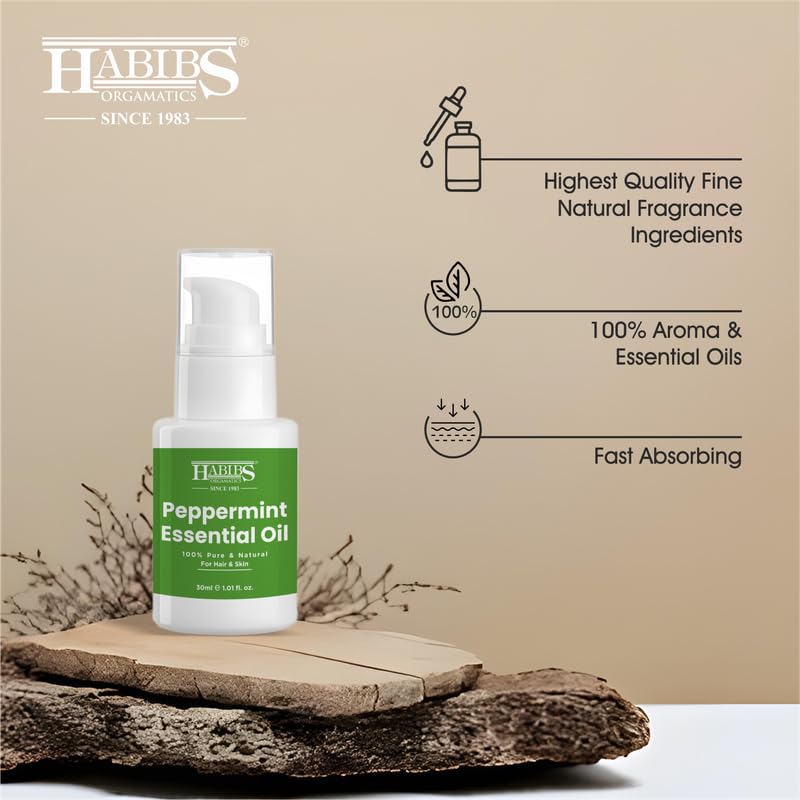 Image of Habibs Orgamatic Pure Peppermint Essential Oil - 100% Undiluted, Therapeutic Grade for Energy, Headaches & Digestion 30ML