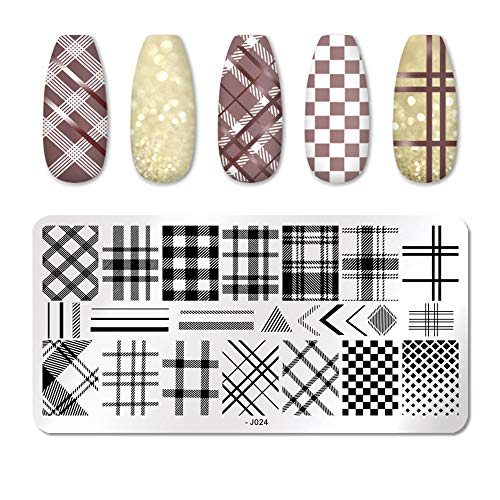 Nail Stamping Plates Rectangle Geometric Line Wave Pattern Stainless Steel Nail Stamping Plaid Nail Art Image Stamp Stencils Design (J-24) #TOP18