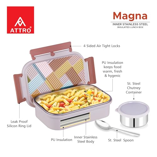 Image of ATTRO Prime Magna Lunch Box with Hydra Water Bottle, School Tiffin Combo, Blue Beige