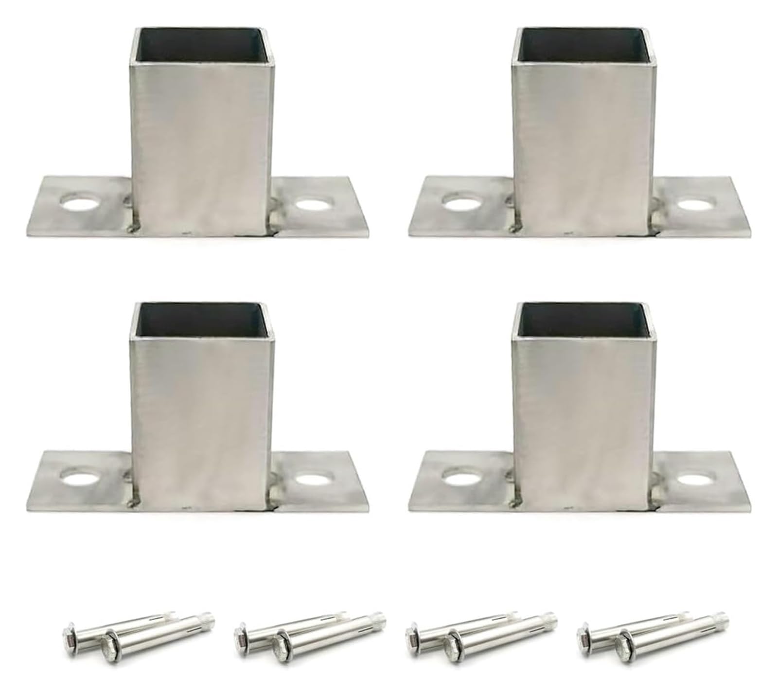 Fence Posts， 4Pcs Iron Galvanized Square Pipe Post Brackets Metal Fence Posts Anchor for Wood, Pounder, Deck(Diameter: 0.63in; H: 1.1in)