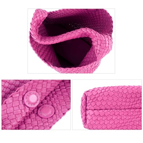 Image of Woven Tote Bag for Women with Purse, Vegan Leather Hobo Bags Large Handmade Underarm Shoulder Bag