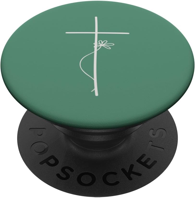 Cross with Flower Jesus Floral Minimalist Line Art Women PopSockets PopWallet for MagSafe