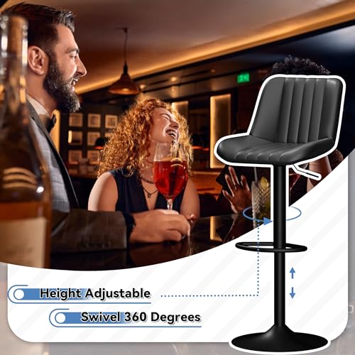 JAMFLY Bar Stools Set of 2, Swivel Bar Height Chairs Set of 2, Adjustable Tall Leather Bar Stools for Kitchen Island, Black - Thumbnail 6