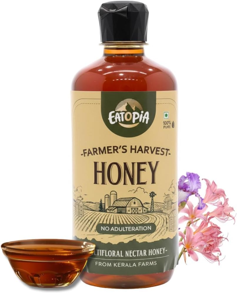 Eatopia Farmer's Harvest Honey 500gm | Squeeze Bottle | Natural Ayurvedic Immunity Booster | 100% Natural & Pure Honey | No Added Sugar | No Adulteration | Multifloral Nectar Honey from Kerala Farms