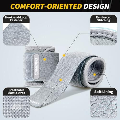 CAMBIVO Wrist Wraps for Men and Women 2 Pack, Adjustable Compression Wrist Brace for Carpal Tunnel, Wrist Support, Pain Relief, Lifting Straps Wrist Bands for Fitness, Weightlifting, Gym Workout