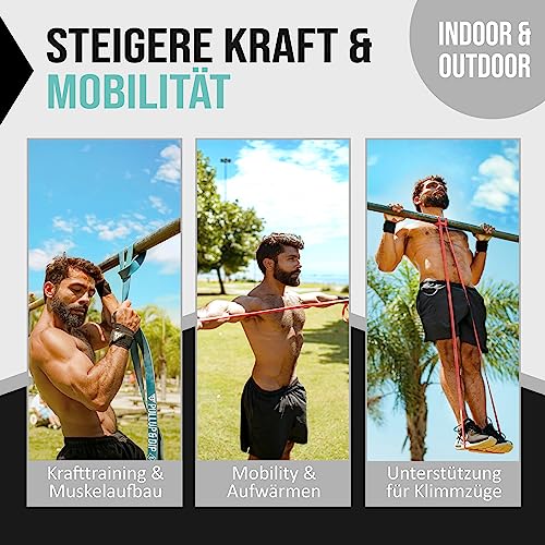 Fitnessbänder Widerstandsbänder mit Tasche und gratis Übungsanleitung - Klimmzugband Widerstandsband Resistance Band – Fitnessband Klimmzughilfe im 4er-Set (EXTRA Light + Light + MEDIUM + Strong)