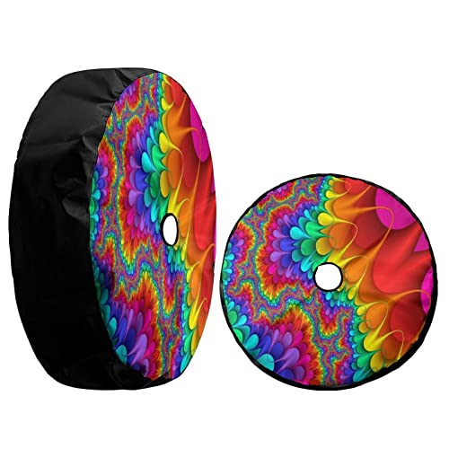 Image of Tie Dye Abstract Rainbow Color Spare Tire Cover with Backup Camera Hole Wheel Tire Cover Fit Trailer, RV, SUV and Many Vehicle 17inch
