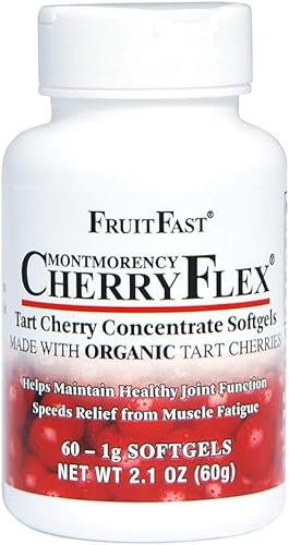 FruitFast CherryFlex - Suplemento concentrado de cereza orgánica 100% rojo Tart - Cápsulas blandas masticables - 60 unidades - Sin OMG y sin gluten