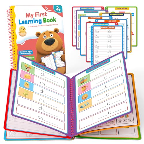 Edulok First Learning Book Workbook,First Words,Learn to Read Write Trace Letter Number Shapes Colors,Classroom Preschool Learning Activities Workbook,Educational Sensory Autism Learning Materials