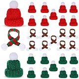 Chalyna 30 Pcs Mini Hat for Craft Knit Small Snowman Hat Mini Christmas cap Scarf Tiny Santa cap Ornament(Red and Green)