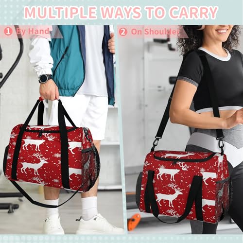 Red Moose Snowflake Silhouette Travel Duffle Bag - Waterproof weekend luggage bag, men's sports and fitness bag, delivery hospital storage bag, overnight luggage bag with pull rod cover3