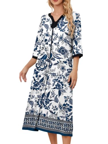 Image of PITINAN Moo Moo Nightgown House Dress Zip up Robes for Women Long Lounge Dress House Coat Women S-3XL