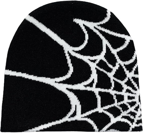 NimbusNote Y2K Gothic Spider Pattern Wool Acrylic Knitted Hat Women Beanie Winter Warm Beanies Men Casual Skullies Outdoor
