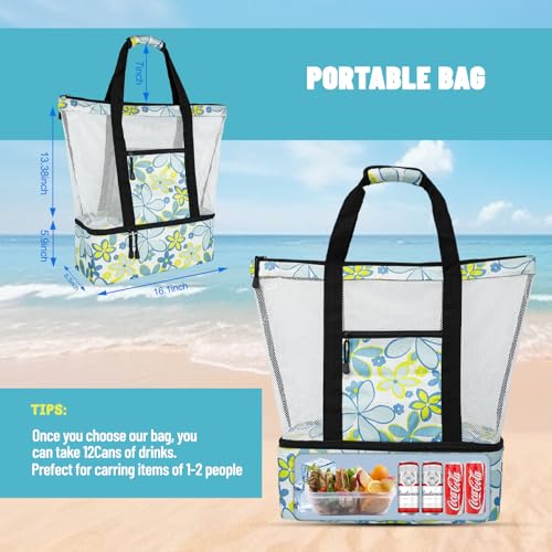 Beach Bag with Cooler,Mesh Beach Bags for Women Sandproof for Pool and Swimming Zipper Waterproof Bag3