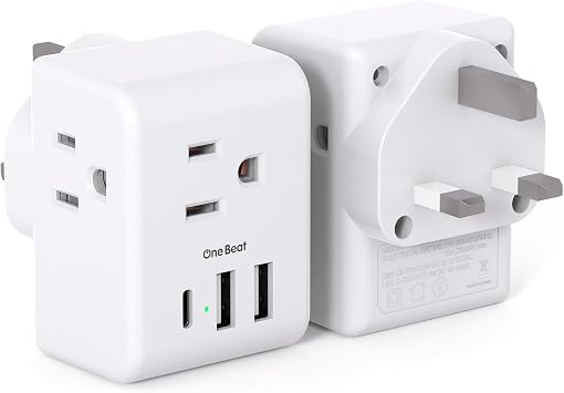 2 Pack US to UK Ireland Travel Plug Adapter, Type G Power Plug Adapter with 3 Outlets 3 USB Ports1USB C, European Travel Plug Adapter for USA to England London Scotland British Qatar Irish Hongkong