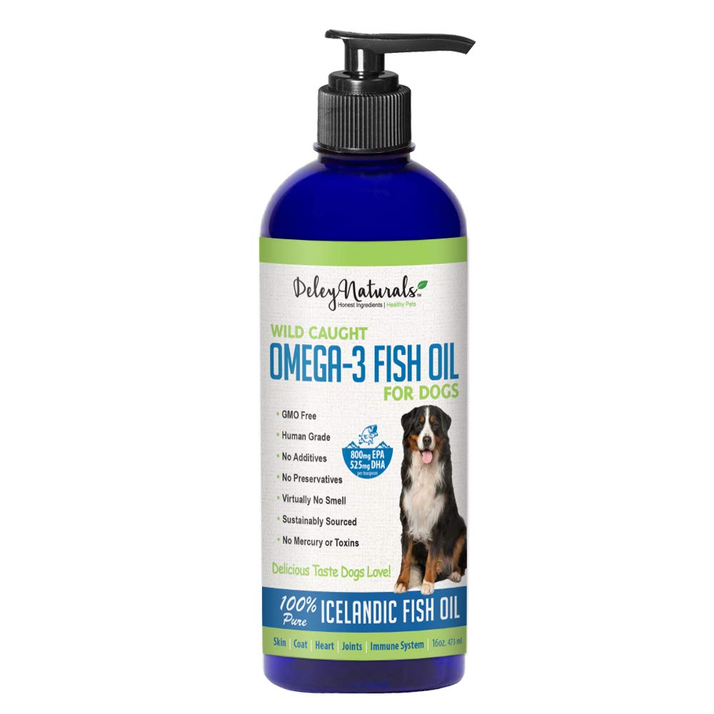 Deley Naturals Wild Caught Fish Oil for Dogs - Omega 3-6-9, GMO Free - Reduces Shedding, Supports Skin, Coat, Joints, Heart, Brain, Immune System - Highest EPA & DHA Potency - Only Ingredient is Fish