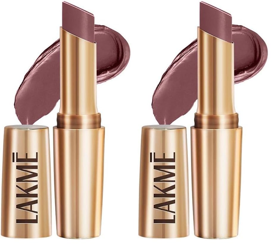 Image of Lakme Powerplay Priming Matte Lipstick, Smooth Matte Finish, Lightweight Lipstick, Smudgeproof, Lasts 16hrs, Hydrates Lips, Chocolate Crush, 3.6g (Pack of 2)
