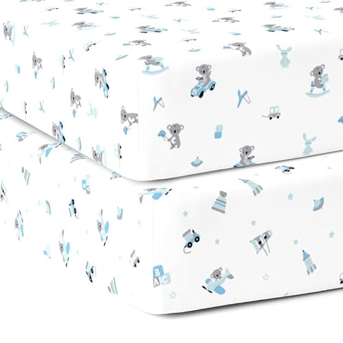 TWC Organic Cotton Cot Bed sheets for Baby Crib Bedding | 120x60x15 cm fitted sheet | Pack of 2 - Soft, Absorbent, Breathable Twill Fabric for Infants, Babies, Toddlers - Blue Bear 1 and 2 TWC Organic Cotton Cot Bed sheets for Baby Crib Bedding | 120x60x15 cm fitted sheet | Pack of 2 - Soft, Absorbent, Breathable Twill Fabric for Infants, Babies, Toddlers - Blue Bear 1 and 2