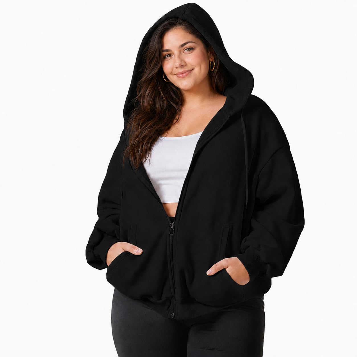 Women's Solid Zip Up Hoodie Sweatshirt with Hood, Full Sleeves, Soft Cotton Fabric, Loose Fit Casual Pullover Top for College, Travel, Weekend Outings and Street Style Fashion-image-11