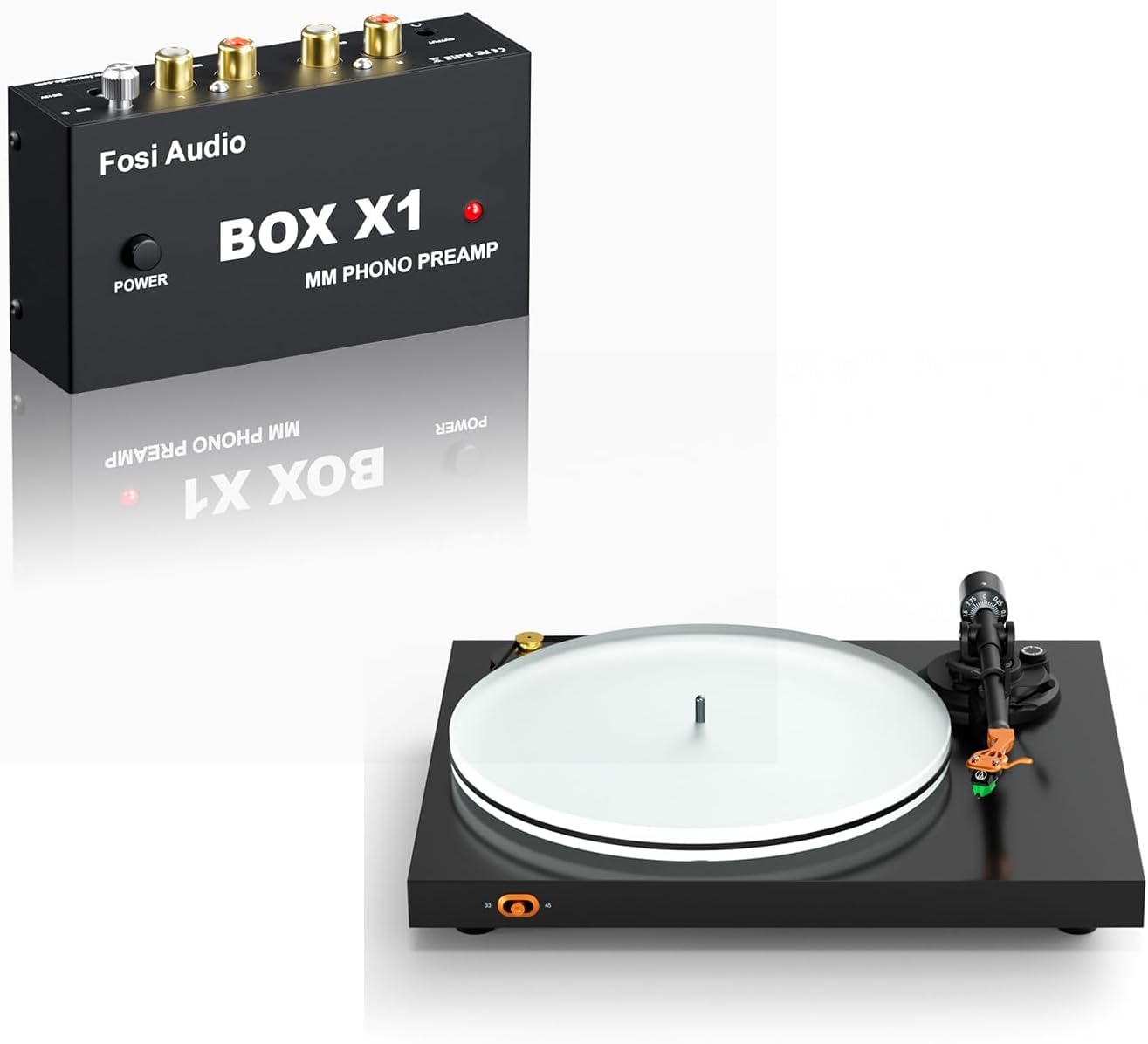 Fosi Audio BOX X1 Phono Vorverstärker und Fosi Audio Luna3 Plattenspieler Bundle
