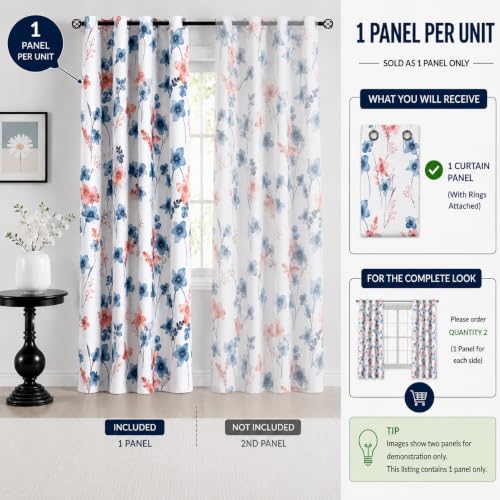 Image of BFAM Floral Print 100% Blackout Curtain with Black Linning at Back, Floral Print Curtains for Living Room /Bedroom Thermal Insulated Energey Saving Blossom Curtain, Pack of 1 Curtain
