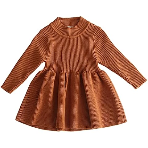 Baby Toddler Girls Long Sleeve Sweater Dress Knit Winter Fall Shirt Dress Brown 12-18 Months Cover