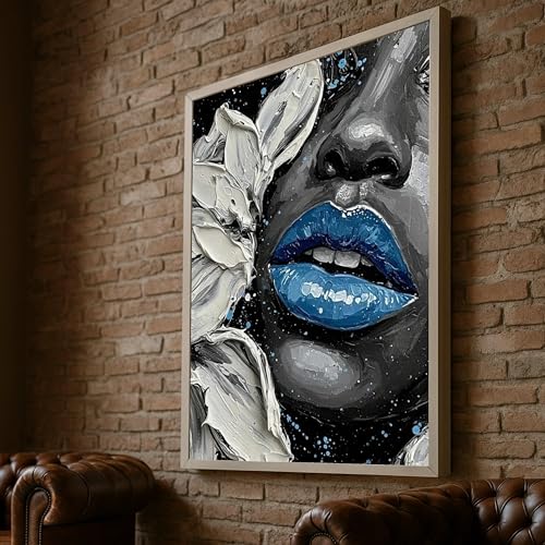 Tableau abstrait lèvres bleues XBTYKPB déco contemporaine 80x110cm