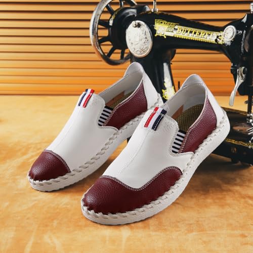 Image of Men's Casual Leather Loafers Mens Driving Shoes Red, 8.5
