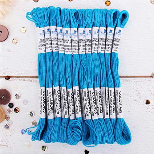 Image of 12 Skeins ThreadArt Cotton Embroidery Floss, Aqua | Long fiber cotton embroidery floss for cross stitch, hand embroidery and bracelets. Six-strand floss separates easily.