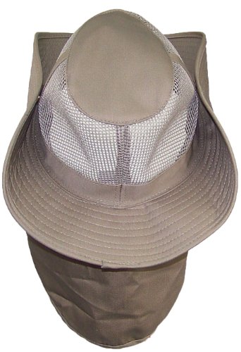 Tropic Hats Summer Wide Brim Mesh Safari/Outback W/Neck Flap & Snap Up Sides - Tan S