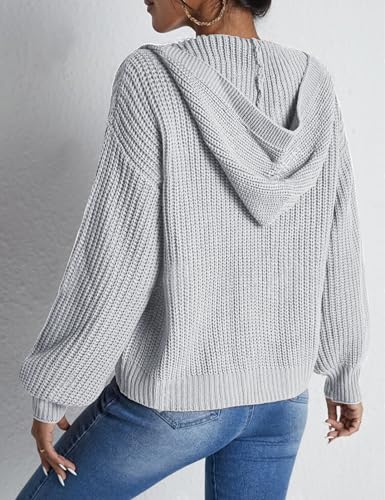 Women's Knit Cardigan Sweaters Long Sleeve Zip Up Hoodie Casual Drop Shoulder Knitwear Outerwear2