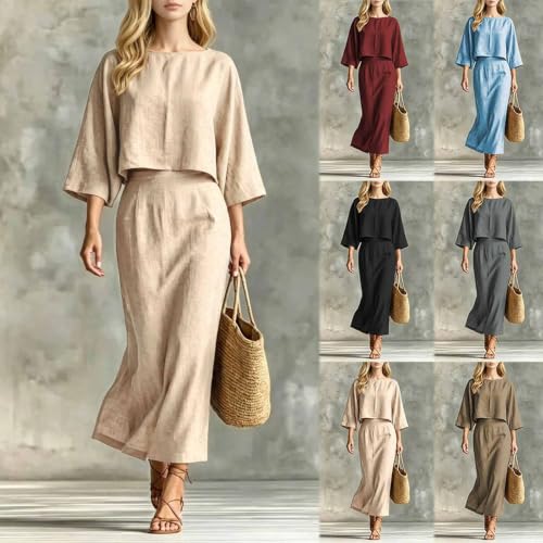 Conjunto de lino para mujer de dos piezas estilo boho vintage 2