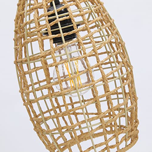 Topotdor Pendnat Light Plug In Cord,Hand Woven Rattan Boho Hanging Light Fixture Farmhouse Adjustable Dining Room Living Room Kitchen Bedroom Hallway (Brown) #TOP2