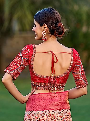 Image of Pujia Mills Mills Women's Fancy Readymade Heavy Coding Embroidary Worked Half Sleeve Multicolor Saree Blouse(Mushroom)
