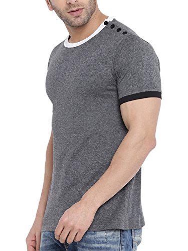 Image of GRITSTONES Men's Dark Grey /White Half Sleeves Pocket Print Round Neck T Shirt-GSHSTSHT1682DGRYWHT