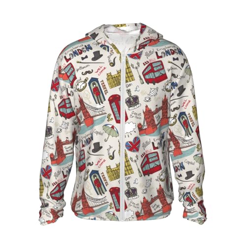 London Landmark Print Men'S Women Full Zip Sun Protection Long Sleeve Sun Shirts For Men Hiking Fishing-