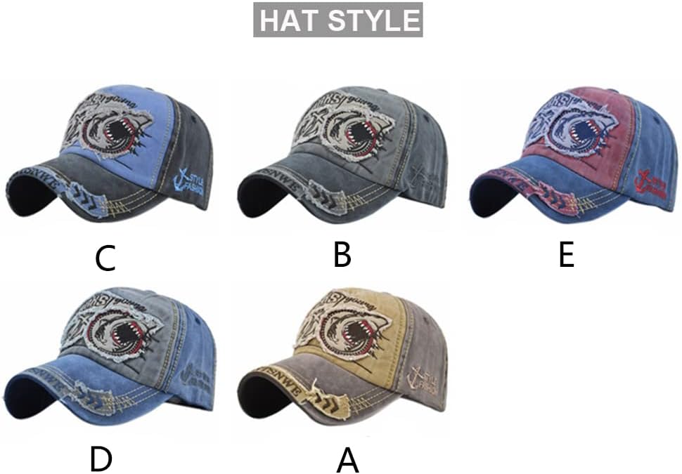 Vintage Baseball Cap Denim Embroidered Shark 100% Cotton Trucker Hat Retro Frayed Edge Sunhat Outdoor Cap Unisex - Image 9