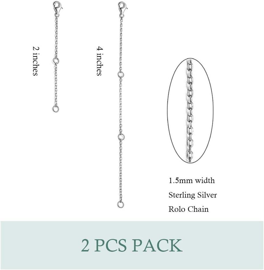 AOBOCO 925 Sterling Silver Chain Extenders for Necklace Bracelet with Gift Box