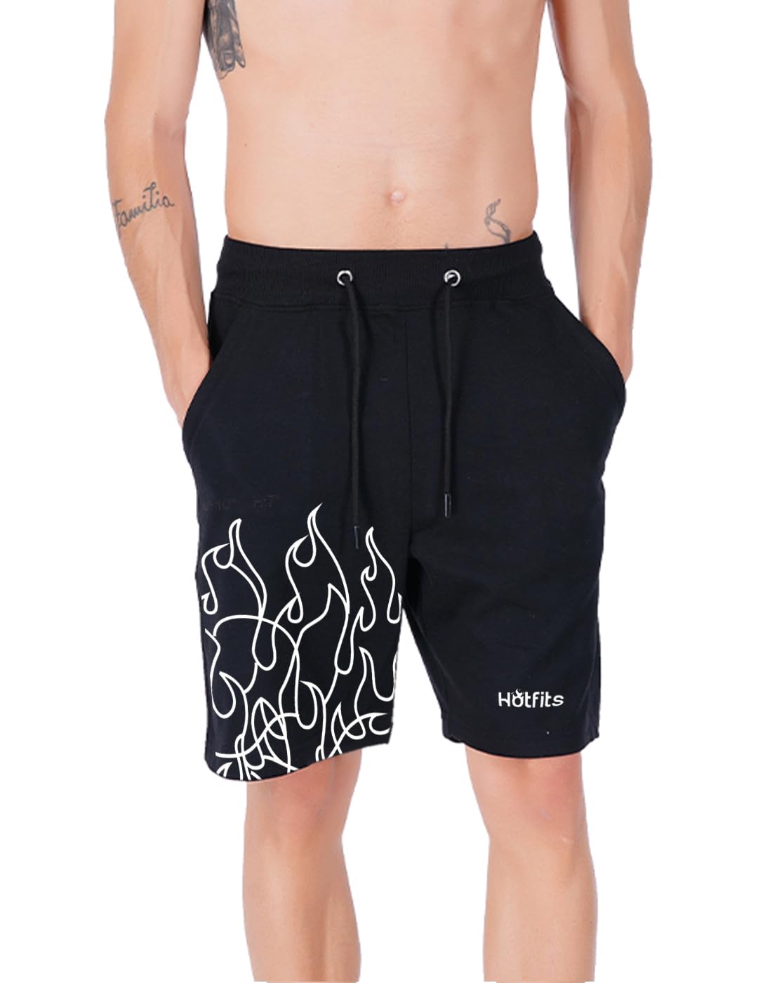 hotfits Men's Casual Cotton Regular Shorts, Workout Shorts, Elastic Waist Running Shorts with Pockets Flame Printed-picture-38