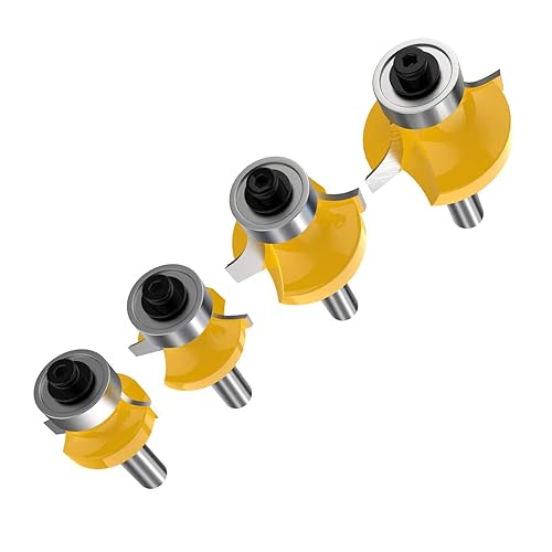 Miniatura 4 de Juego de brocas fresadoras de redondeo, 4 piezas, vástago de 14 pulgada, radio en 18", 14", 316", 516", guía de rodamiento para broca de borde